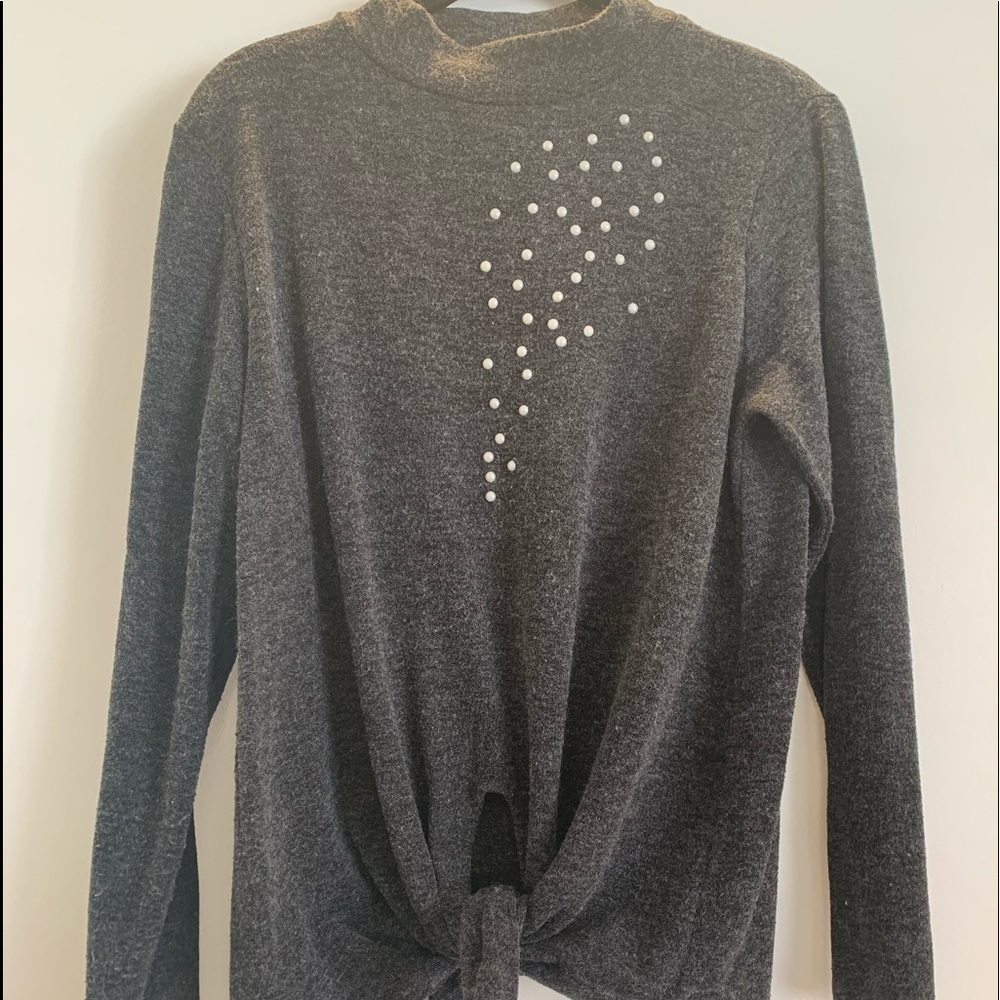 Grey turtleneck with front tie
